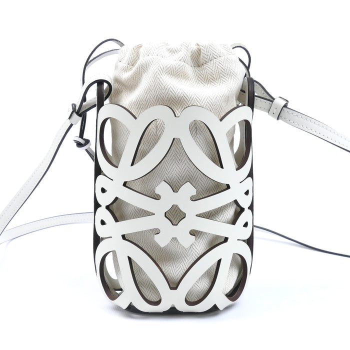 LOEWE ロエベ アナグラム カットアウト ポケット ショルダーバッグ ホワイト C922Y62X07 レディース【中古】【美品】