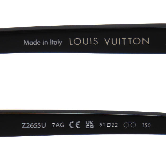 LOUIS VUITTON ルイ・ヴィトン LV シグネチャー・スクエア ラウンド ブルーライトカット メガネ ブラック クリア Z2655U 7AG RZ1265 メンズ 51□22 150【中古】