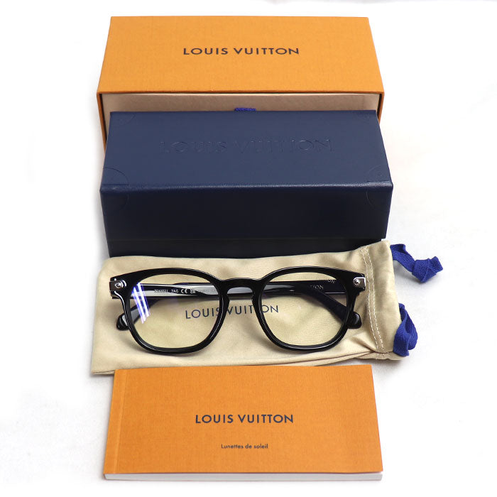 LOUIS VUITTON ルイ・ヴィトン LV シグネチャー・スクエア ラウンド ブルーライトカット メガネ ブラック クリア Z2655U 7AG RZ1265 メンズ 51□22 150【中古】