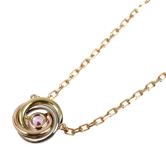 CARTIER カルティエ K18PG ピンクゴールド K18YG イエローゴールド K18WG トリニティ ネックレス ピンクサファイア 2.8g 41cm レディース【中古】【美品】