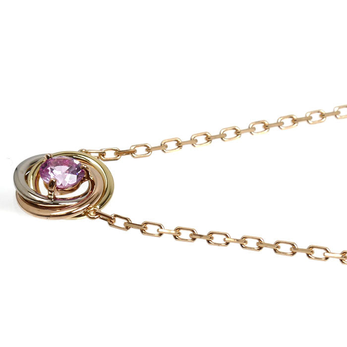 CARTIER カルティエ K18PG ピンクゴールド K18YG イエローゴールド K18WG トリニティ ネックレス ピンクサファイア 2.8g 41cm レディース【中古】【美品】