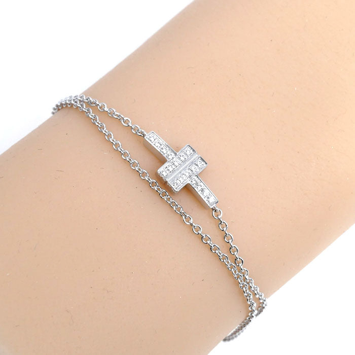TIFFANY&Co. ティファニー K18WG ホワイトゴールド T TWO ２連 ブレスレット ダイヤモンド 3.8g 30cm レディース【中古】【美品】