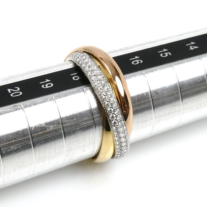 CARTIER カルティエ K18WG ホワイトゴールド K18YG イエローゴールド K18PG トリニティ セミパヴェ リング・指輪 ダイヤモンド 17号 57 5.8g レディース【中古】【美品】