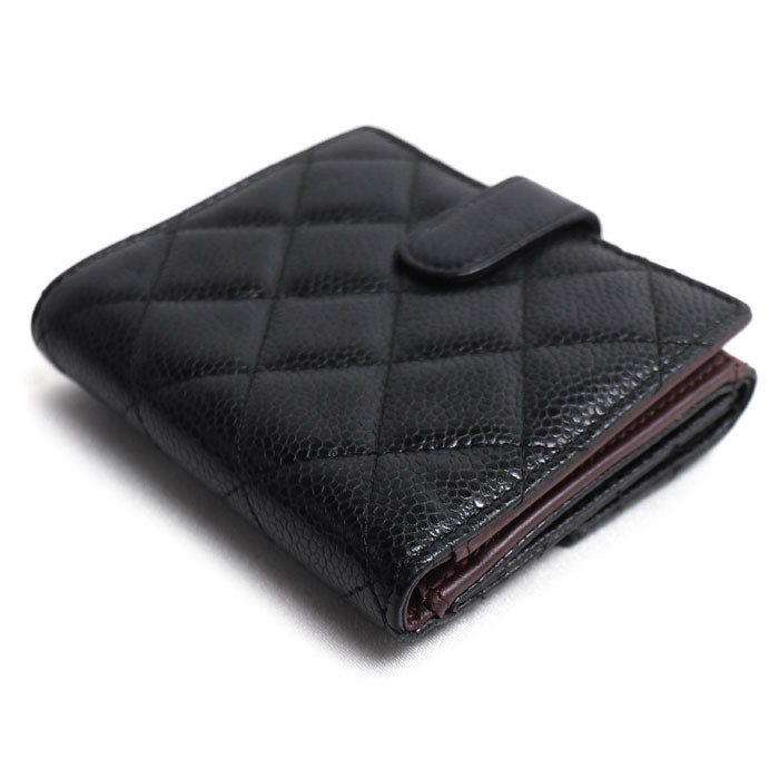 CHANEL シャネル マトラッセ ダブルホック 二つ折り財布 ブラック A48980 レディース【中古】