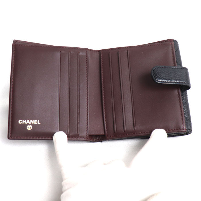 CHANEL シャネル マトラッセ ダブルホック 二つ折り財布 ブラック A48980 レディース【中古】