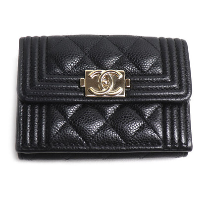 CHANEL シャネル ボーイシャネル マトラッセ 三つ折り財布 ブラック A84432 レディース【中古】