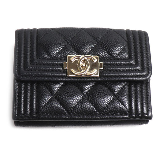 CHANEL シャネル ボーイシャネル マトラッセ 三つ折り財布 ブラック A84432 レディース【中古】