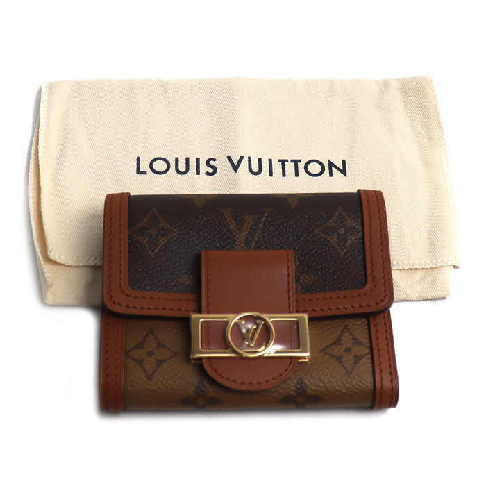 LOUIS VUITTON ルイ・ヴィトン ポルトフォイユ・ドーフィーヌ コンパクト 三つ折り財布 モノグラム・リバース ブラウン M68725 IC レディース【中古】【極美品】