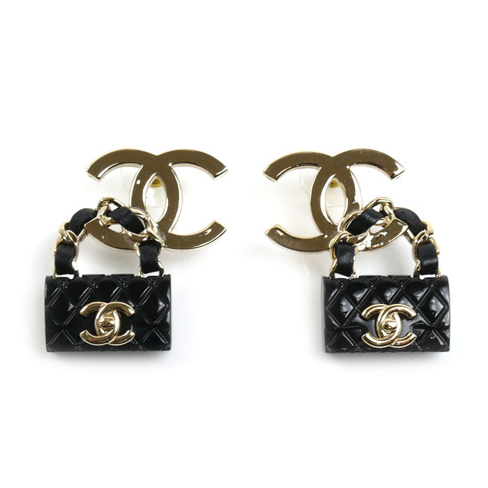 CHANEL シャネル GP レザー ココマーク バッグモチーフ ピアス ABA008 16.5g レディース【中古】