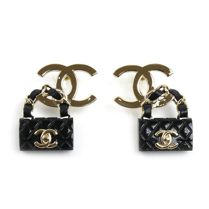 CHANEL シャネル GP レザー ココマーク バッグモチーフ ピアス ABA008 16.5g レディース【中古】