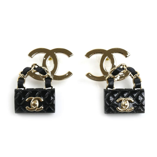 CHANEL シャネル GP レザー ココマーク バッグモチーフ ピアス ABA008 16.5g レディース【中古】