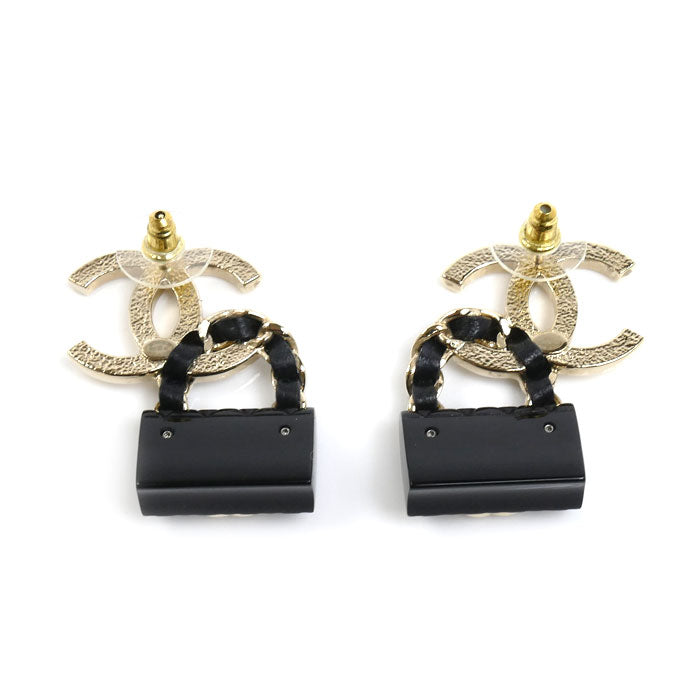 CHANEL シャネル GP レザー ココマーク バッグモチーフ ピアス ABA008 16.5g レディース【中古】