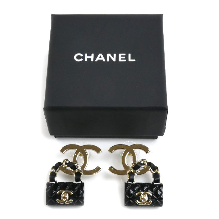 CHANEL シャネル GP レザー ココマーク バッグモチーフ ピアス ABA008 16.5g レディース【中古】