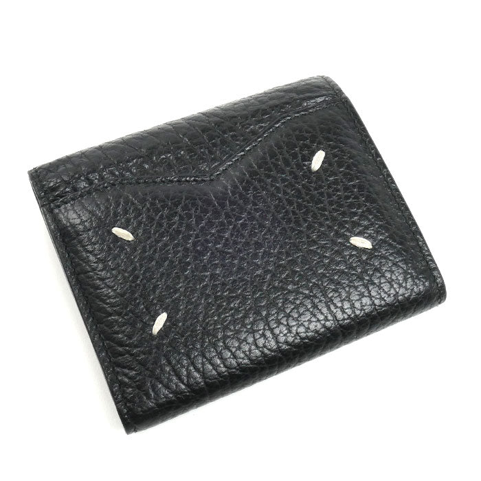 Maison Margiela 4ステッチ コンパクト ウォレット 三つ折り財布 ブラック S56UI0136 ユニセックス【中古】