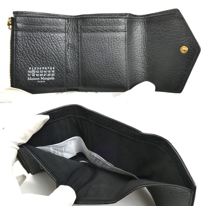Maison Margiela 4ステッチ コンパクト ウォレット 三つ折り財布 ブラック S56UI0136 ユニセックス【中古】