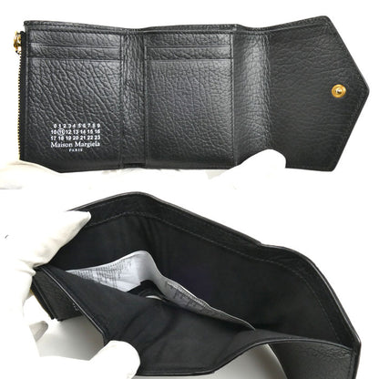 Maison Margiela 4ステッチ コンパクト ウォレット 三つ折り財布 ブラック S56UI0136 ユニセックス【中古】