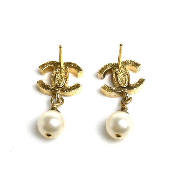CHANEL シャネル GP ココマーク フェイクパール ピアス 2.8g レディース【中古】