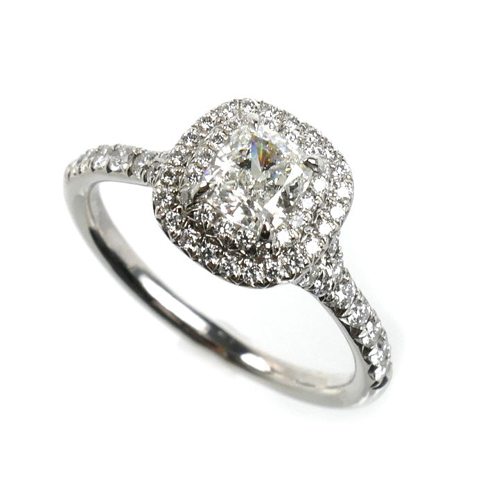 TIFFANY&Co. ティファニー Pt950プラチナ ソレスト クッション カット ダブル ハロー リング・指輪 #57975 ダイヤモンド0.54ct 11.5号 4.4g レディース【中古】