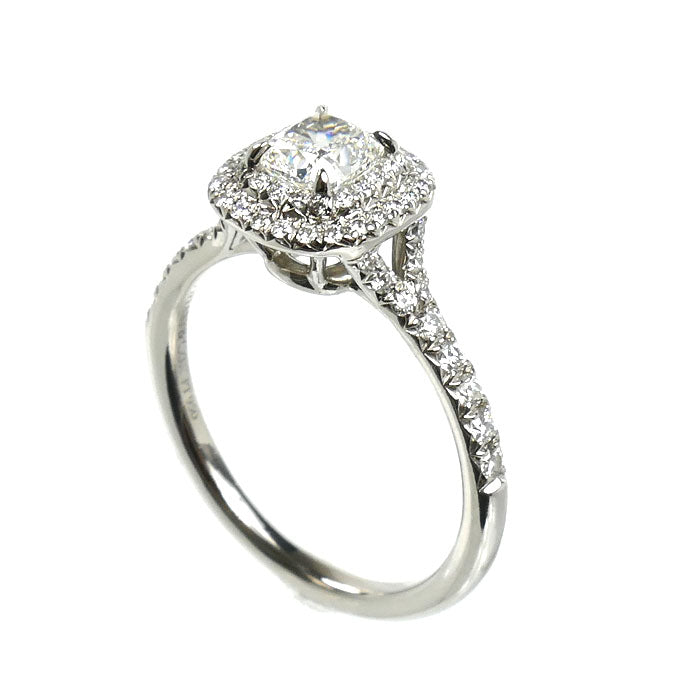 TIFFANY&Co. ティファニー Pt950プラチナ ソレスト クッション カット ダブル ハロー リング・指輪 #57975 ダイヤモンド0.54ct 11.5号 4.4g レディース【中古】