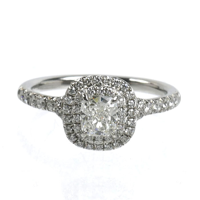 TIFFANY&Co. ティファニー Pt950プラチナ ソレスト クッション カット ダブル ハロー リング・指輪 #57975 ダイヤモンド0.54ct 11.5号 4.4g レディース【中古】
