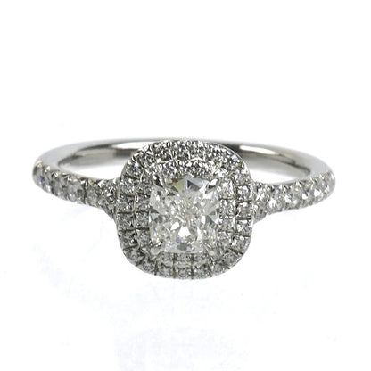 TIFFANY&Co. ティファニー Pt950プラチナ ソレスト クッション カット ダブル ハロー リング・指輪 #57975 ダイヤモンド0.54ct 11.5号 4.4g レディース【中古】