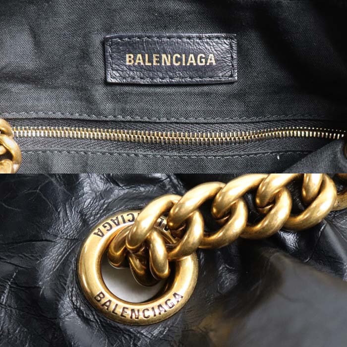 BALENCIAGA バレンシアガ クラッシュ　スモール トートバッグ ブラック 742942 210IT レディース【中古】