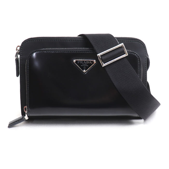 PRADA プラダ Re-Nylon サフィアーノレザー ショルダーバッグ ブラック 2VH130 RFID レディース【中古】