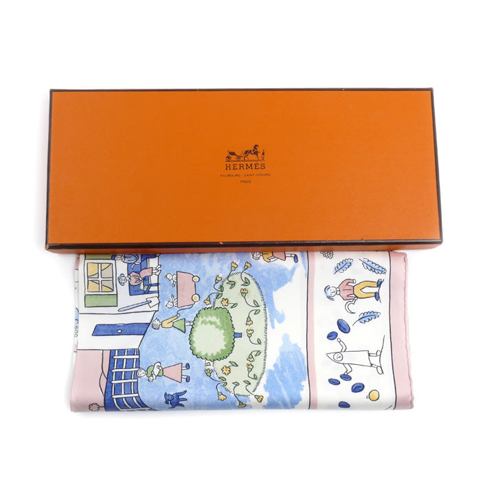 HERMES エルメス カレ45　RE TOUR A LA TERRE スカーフ マルチカラー 故郷に帰る レディース【中古】【極美品】