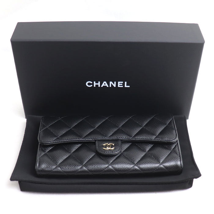 CHANEL シャネル マトラッセ クラシック ロング フラップウォレット 長財布 ブラック AP0241 レディース【中古】【美品】