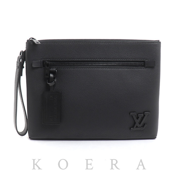 LOUIS VUITTON ルイ・ヴィトン テイクオフ ポーチ クラッチバッグ LVアエログラム ブラック M69837 ICチップ メンズ【中古】【美品】
