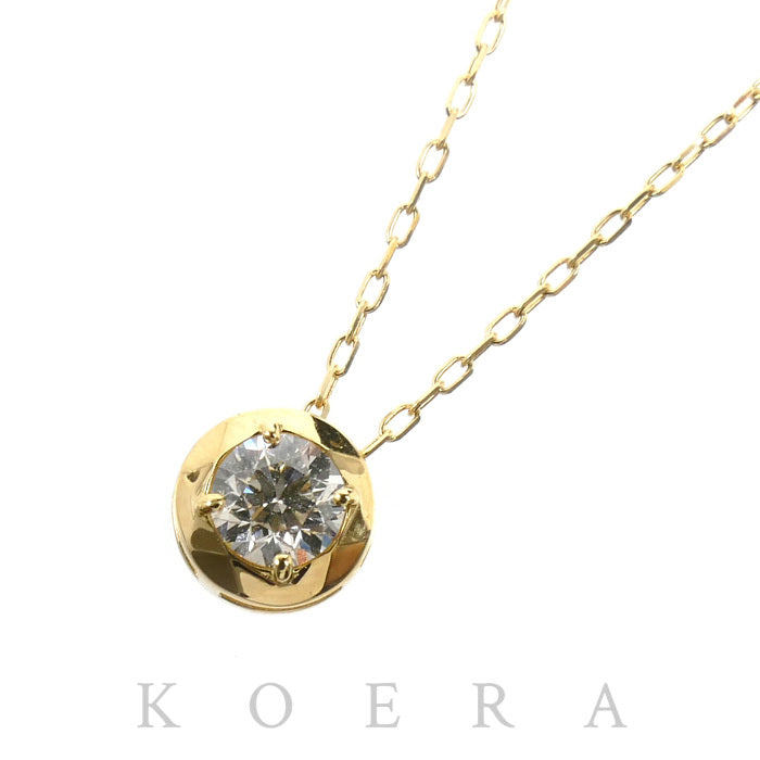 K18YG イエローゴールド ネックレス ダイヤモンド0.25ct 1.5g ～45cm ハート＆アロー フリーチェーン 一粒ダイヤ レディース【中古】