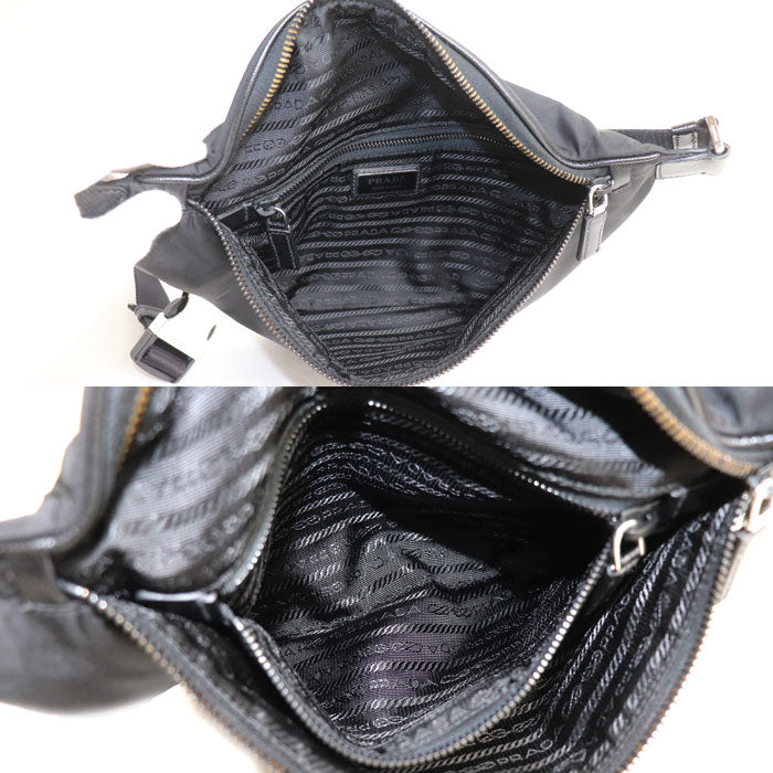 PRADA プラダ Re-Nylon xサフィアーノレザー ベルトバッグ ウエストバッグ ブラック 2VL033_2DMH_F0002 IC メンズ【中古】