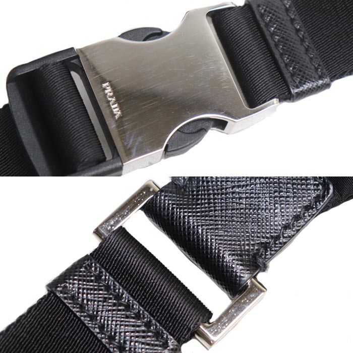 PRADA プラダ Re-Nylon xサフィアーノレザー ベルトバッグ ウエストバッグ ブラック 2VL033_2DMH_F0002 IC メンズ【中古】