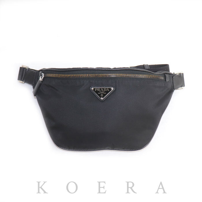 PRADA プラダ Re-Nylon xサフィアーノレザー ベルトバッグ ウエストバッグ ブラック 2VL033_2DMH_F0002 IC メンズ【中古】