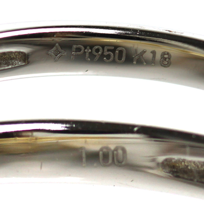 GSTV Pt950プラチナ K18YG イエローゴールド リング・指輪 ダイヤモンド1.00ct 15号 3.4g レディース【中古】