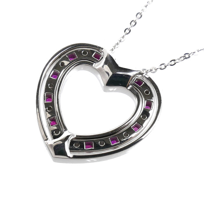 Damiani ダミアーニ K18WG ホワイトゴールド ベルエポック ハート ネックレス 20061335 ダイヤモンド ルビー 6.3g 42/50cm レディース【中古】【美品】