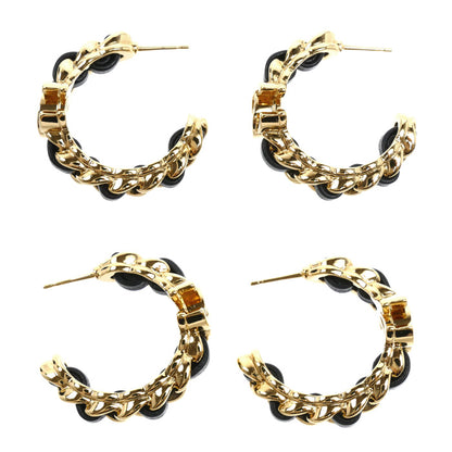 CHANEL シャネル GP レザー ココマーク レザー フープ ピアス ABD674 B17149 NZ521 27.6g レディース【中古】【美品】