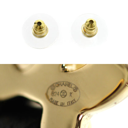 CHANEL シャネル GP レザー ココマーク レザー フープ ピアス ABD674 B17149 NZ521 27.6g レディース【中古】【美品】