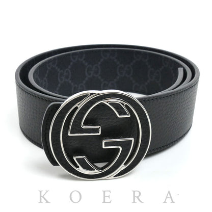 GUCCI グッチ インターロッキング Gバックル リバーシブル ベルト ブラック 812273 AAEB4 1000 80cm メンズ【中古】【極美品】
