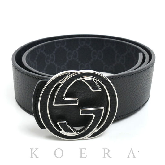 GUCCI グッチ インターロッキング Gバックル リバーシブル ベルト ブラック 812273 AAEB4 1000 80cm メンズ【中古】【極美品】