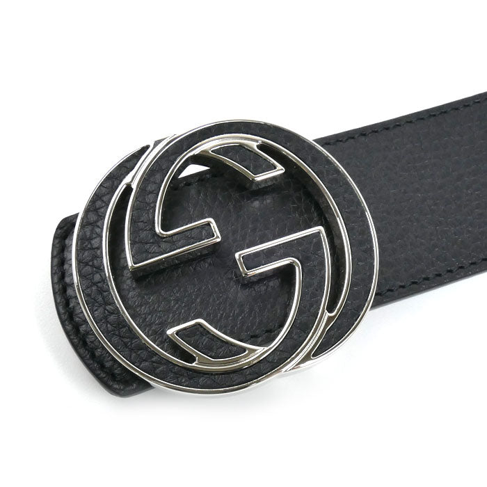 GUCCI グッチ インターロッキング Gバックル リバーシブル ベルト ブラック 812273 AAEB4 1000 80cm メンズ【中古】【極美品】