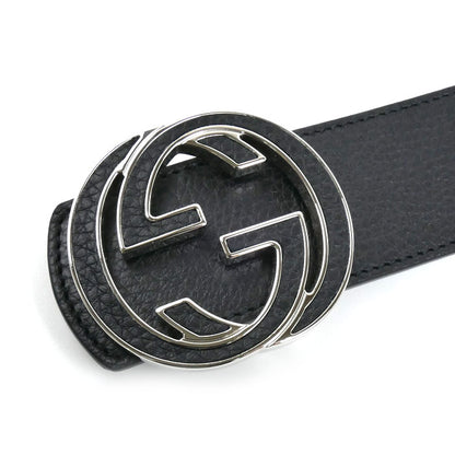 GUCCI グッチ インターロッキング Gバックル リバーシブル ベルト ブラック 812273 AAEB4 1000 80cm メンズ【中古】【極美品】