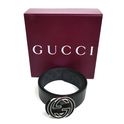 GUCCI グッチ インターロッキング Gバックル リバーシブル ベルト ブラック 812273 AAEB4 1000 80cm メンズ【中古】【極美品】