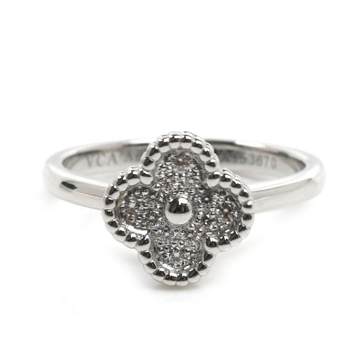 Van Cleef & Arpels ヴァンクリーフ＆アーペル K18WG ホワイトゴールド スウィート アルハンブラ リング・指輪 VCARO85800 ダイヤモンド 8号 48 3.3g レディース【中古】【美品】