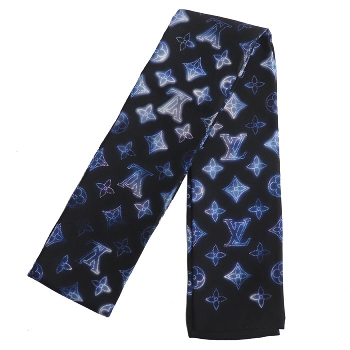 LOUIS VUITTON ルイ・ヴィトン バンドー・マヒナ スカーフ ブラック×ブルー系 M77420 IS1221 レディース【中古】