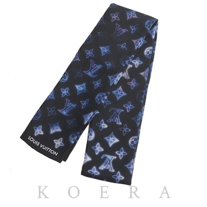 LOUIS VUITTON ルイ・ヴィトン バンドー・マヒナ スカーフ ブラック×ブルー系 M77420 IS1221 レディース【中古】