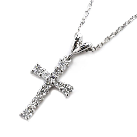 MIKIMOTO ミキモト K18WG ホワイトゴールド クロス ネックレス ダイヤモンド0.36ct 3.7g 42cm レディース【中古】【美品】