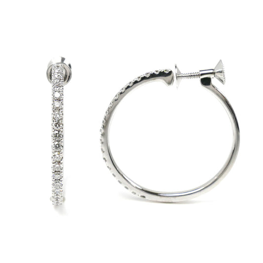 MIKIMOTO ミキモト K18WG ホワイトゴールド フープ イヤリング ダイヤモンド0.36ct/0.36ct 8.3g ネジ式 レディース【中古】【美品】