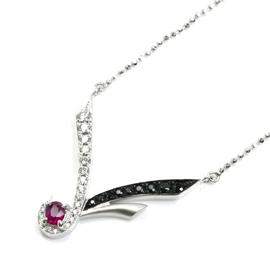 CARATI カラチ Pt900プラチナ Pt850プラチナ メイヤーサピオ ネックレス ME6 ルビー0.24ct ダイヤモンド0.21ct サファイア0.23ct 8.8g ～48cm レディース【中古】【美品】