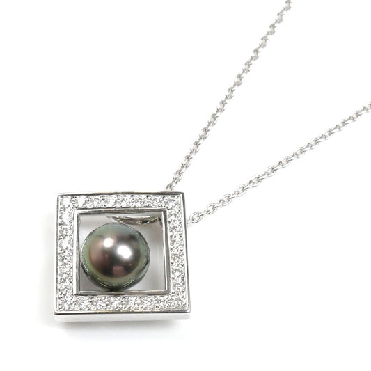 MIKIMOTO ミキモト K18WG ホワイトゴールド 黒蝶真珠 ネックレス パール約8.8mm ダイヤモンド 9.1g 41.5cm レディース【中古】【美品】